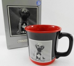 Keith Kimberlin Puppy &amp; Kitten on Black &amp; Red Mug Cup NEW in Box 12 oz Dog Cat - £22.32 GBP
