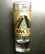 Cancun Shot Glass Tall Style Gold Black Chichen Itza Mayan Step Pyramid ... - $7.99