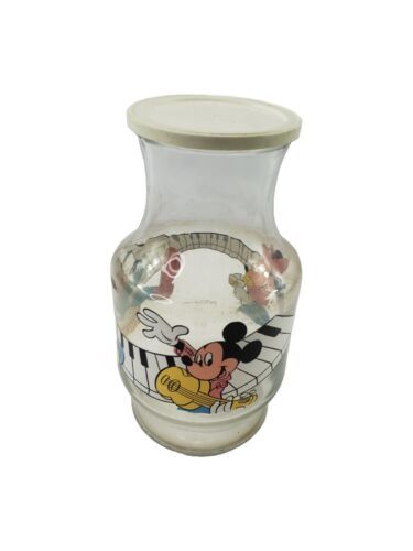 1986 DISNEY Mickey Minnie Daffy Duck Glass Carafe Pitcher Decanter Vase w Lid - $14.80
