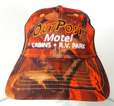 Vintage Outpost Motel-Cabins-R.V. Park Hat Orange Camo Snapback Mesh Cap... - $19.75