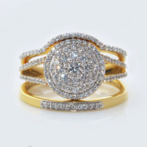 Round Sim Diamond 18k Yellow Gold Finish 925 Silver Women&#39;s Engagement Ring Set - £63.92 GBP