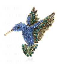 Blue Rhinestone Hummingbird Brooch for Women Wedding Party Office Attire Gift - $12.95