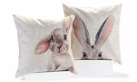 Rabbit Bunny Pillow Covers Set of 2 Easter 18" x 18" Garden Polyester 2 Designs