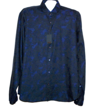 Jared Lang Navy Geometric Men&#39;s Dress  Shirt Size Long Sleeve Button 2XL - £59.42 GBP