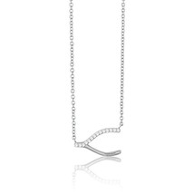 Sterling Silver Half CZ Wishbone Necklace - £29.01 GBP
