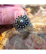 Sterling Silver Rustic Beaded Flower Ring Size 7 Handmade - £62.51 GBP