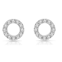 0.12CT Natural Diamond Open Circle Stud Earrings 14k White Gold Plated Silver - $185.74