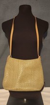90s Vintage Fossil Woven Straw &amp; Leather Shoulder Bag Sage Purse Magnetic Snap - £18.29 GBP