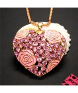 Betsey Johnson Necklace Rose Heart Pink Crystals - $14.95
