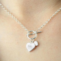 Personalised Hearts T-Bar Necklace, Silver, T-Bar Necklace, Wedding Gift for Wif - £25.51 GBP