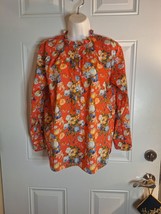 J.Crew Long Sleeve Floral 1/2 Button Mercantile Ruffled Neck Pintuck Blouse &#39;0&#39; - £16.22 GBP