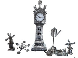 1920&#39;s Dutch 800 Silver Dollhouse Miniatures Birdcage, tall cased clock, windmil - £705.68 GBP