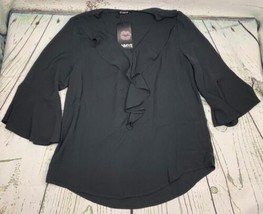 Womens 3 4 Bell Sleeve Tops V Neck Pleated Chiffon Tunic Blouse Shirts M - $18.99