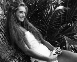 Brooke Shields 16x20 Poster smiling leaning against palm tree The Blue Lagoon - £16.02 GBP