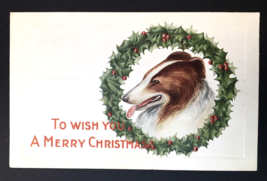 Antique Collie Puppy Dog To Wish You a Merry Christmas PC Divided Back Whitney - £11.19 GBP