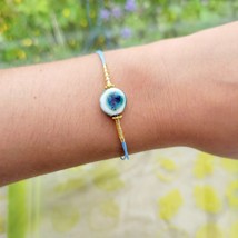 Handmade Dainty Blue Adjustable Bead Bracelet - £15.43 GBP