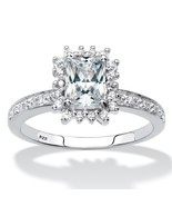 PalmBeach Jewelry Platinum-plated Silver White Sapphire Halo Ring - £38.29 GBP