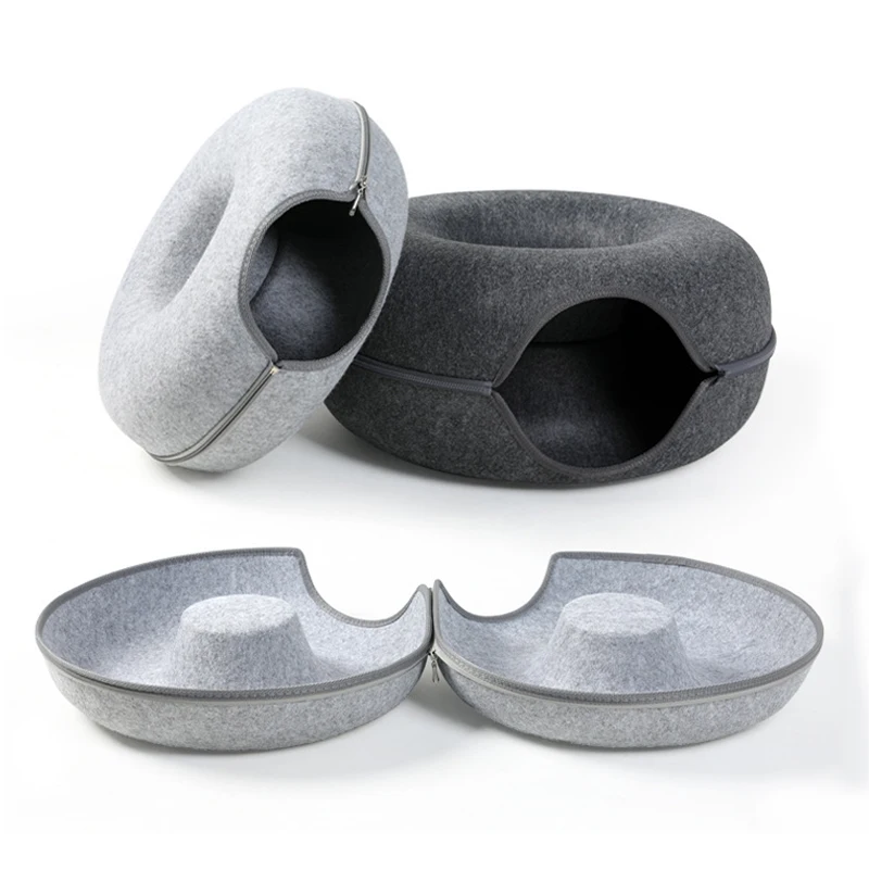 House Home Donut Cat Tunnel Bed Pets House Natural Felt Pet Cat Cave Toys Round  - £53.55 GBP