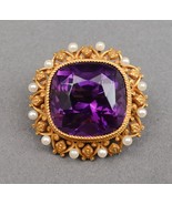 Antique Victorian 14k Yellow Gold Amethyst Seed Pearls Brooch Pendant 8.... - £2,244.27 GBP