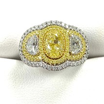 3 Pierre GIA Ovale Brillant Coupe Déguisement Diamant Jaune Engagement Ring 18K - £9,439.78 GBP