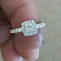 Halo Engagement Ring 1.75Ct Princess Cut Simulated Diamond 14K White Gold Size 5 - £195.31 GBP