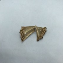 Vintage Estate Bow Pin Brooch Rhinestone Textured Gold Tone decco inspired - £15.50 GBP