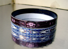 2 Vintage Michaela Wille Frey Pink Blue Enamel Gilt Bracelets Signed  - £24.11 GBP