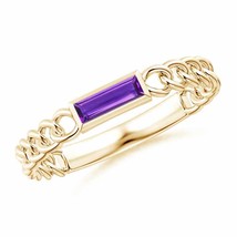 ANGARA Baguette Amethyst Solitaire Curb Link Ring for Women in 14K Gold - £368.18 GBP