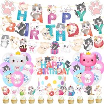 Cat Birthday Party Decoration Cute Cartoon Kitten Pattern Happy Birthday Banner  - £44.28 GBP