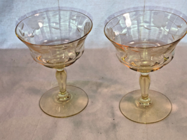 Two Yellow Flower Etched Champagne Glasses Depression Glass 4.75 Inches ... - $11.99
