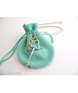 Tiffany Co Silver 18K Gold Heart Key Trefoil Necklace Pendant Charm 18 I... - £1,293.24 GBP