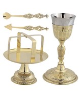 Holy Communion Brass Chalice 5 Pieces Set: Chalice, Lance, Paten, Spoon ... - £142.28 GBP