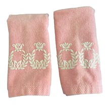 Springmade Vintage Set Of 2 Pink Leaf Crest Design Guest Hand Towels - £13.47 GBP