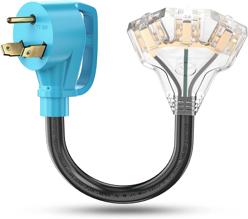 30 Amp to 110V RV Distribution Adapter Cord, NEMA TT-30P Male to 3X - $44.54