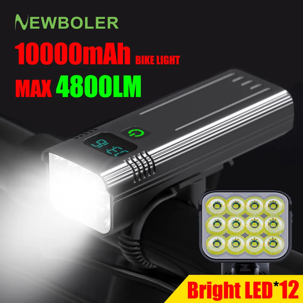 NEWBOLER 12 LED Bike Light 4800 Lumens USB Chargeable Aluminum MTB Bicycle Light - £23.78 GBP