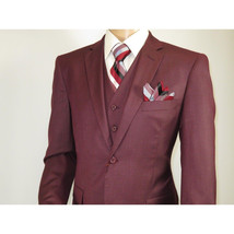 Mens Three Piece Suit Vested VITALI Soft Fabric With Sheen M3090 Burgundy 3Piece image 6