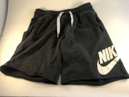 VINTAGE Nike Shorts Mens Large Black White Logo Swoosh Spellout Faded - £11.86 GBP