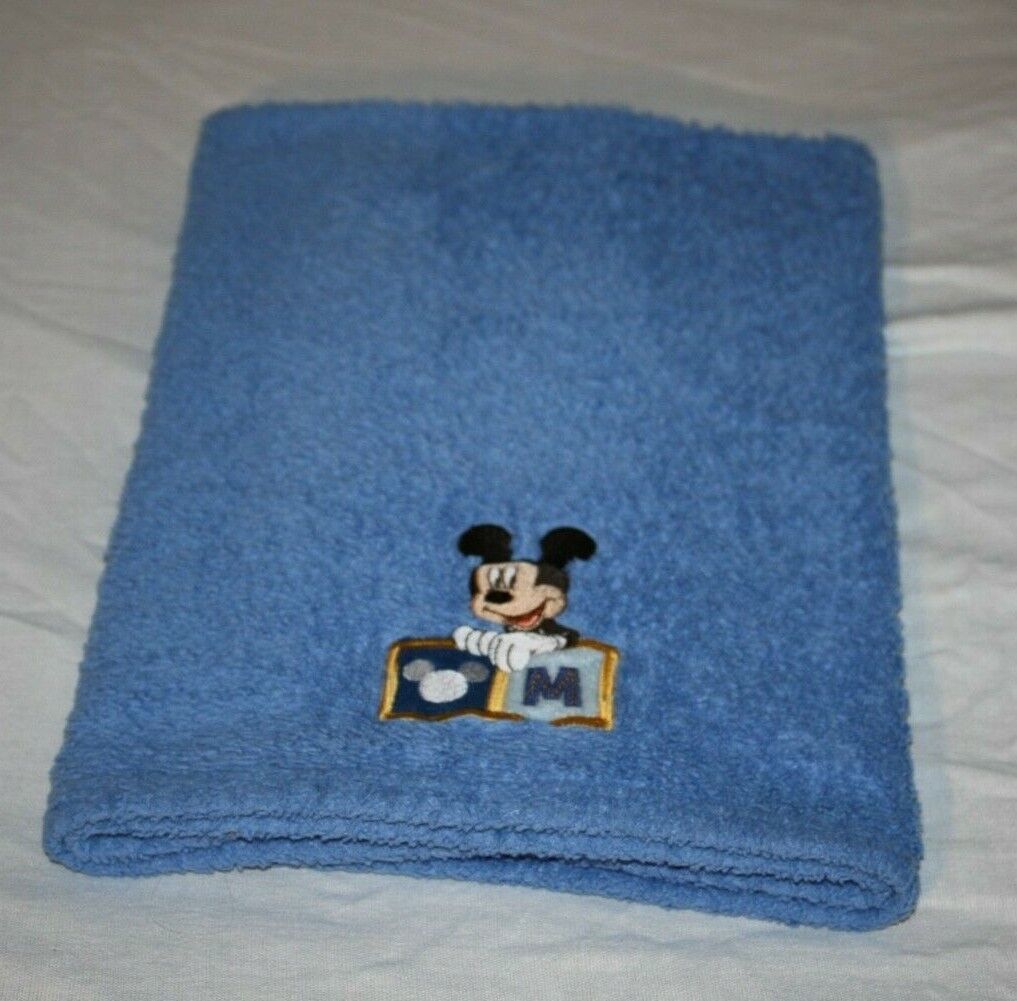 Disney Mickey Mouse Blue Plush Baby Blanket Blocks Embroidered M Security Lovey - $25.16