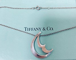 Tiffany &amp; Co. Paloma Picasso Crescent Moon Necklace Silver 925 9.6inch 16&quot; SV925 - £104.46 GBP