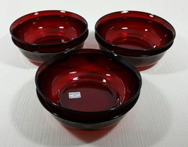 Vintage Arcoroc Classique Ruby Red Round Glass Cereal Bowls Set of Six Dishes - £55.14 GBP