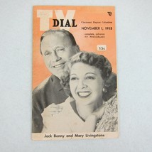 Vintage 1952 TV Dial Magazine November 1st Jack Benny &amp; Mary Livingstone RARE - £23.44 GBP