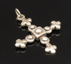 925 Sterling Silver - Vintage Beaded Cross With Cross Ends Pendant - PT2... - £23.20 GBP