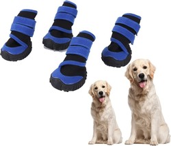 Dog Shoes,4 pcs Waterproof Dog Booties as Dog Paw Protector, (Blue-Black, Size1) - £14.68 GBP