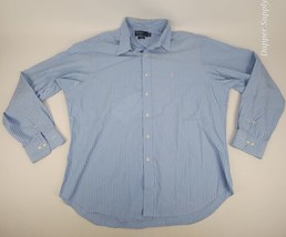 Polo Ralph Lauren Shirt Mens 17.5 36/37 Button Up Blue Pink Pony Alcott - $18.71
