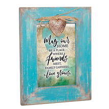 Teal Distressed Photo Frame With Gold Heart Locket - $28.95