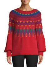 Time And Tru Women&#39;s Fair Isle Pullover Sweater SMALL (4-6) Red Rover Combo - £19.62 GBP