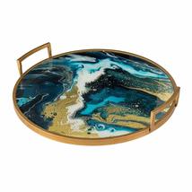 A&amp;B Home Faux Marble Round Mirror Tray - Gold, Blue Finish - £59.74 GBP