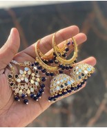 Jabells Rajasthani Tikka Earrings Mirror Gold Plated Traditional Jewlery... - $49.25 CAD