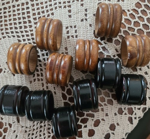 Set of Twelve (12) ~ Wooden ~ Grooved ~ Napkin Rings ~ 6 ~ Dark ~ 6 ~ Medium  Item image 4