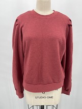 Etica Lysse Pleated Sleeve Sweatshirt Sz M Heathered Gray Pink Cotton Blend - £29.69 GBP